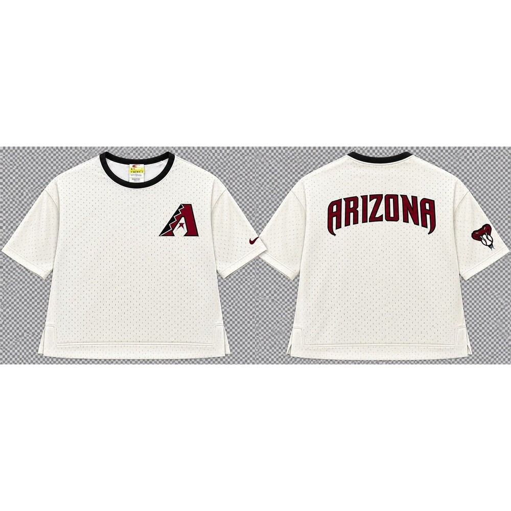 Champion Arizona Diamondbacks Mesh Jersey Shirt White Blue Ringer Cropped Large